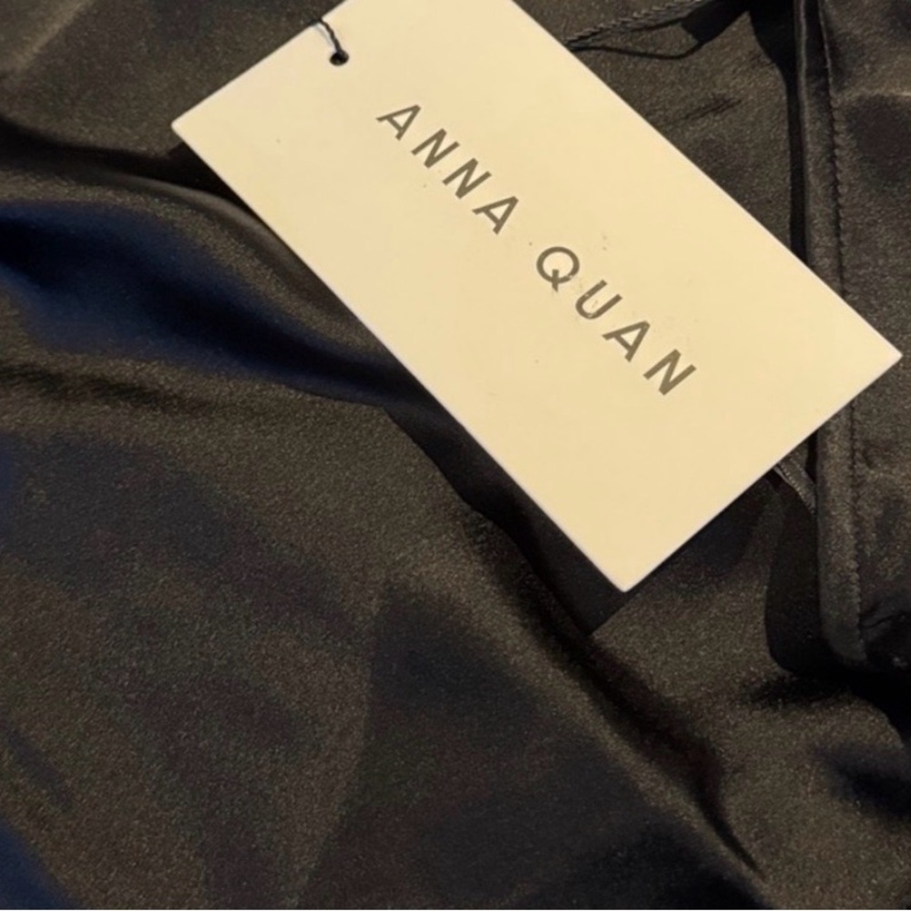 NWT ANNA QUAN ASYMMETRICAL OFF-SHOULDER SATIN MINI BLACK DRESS SIZE 4 - Picture 6 of 14